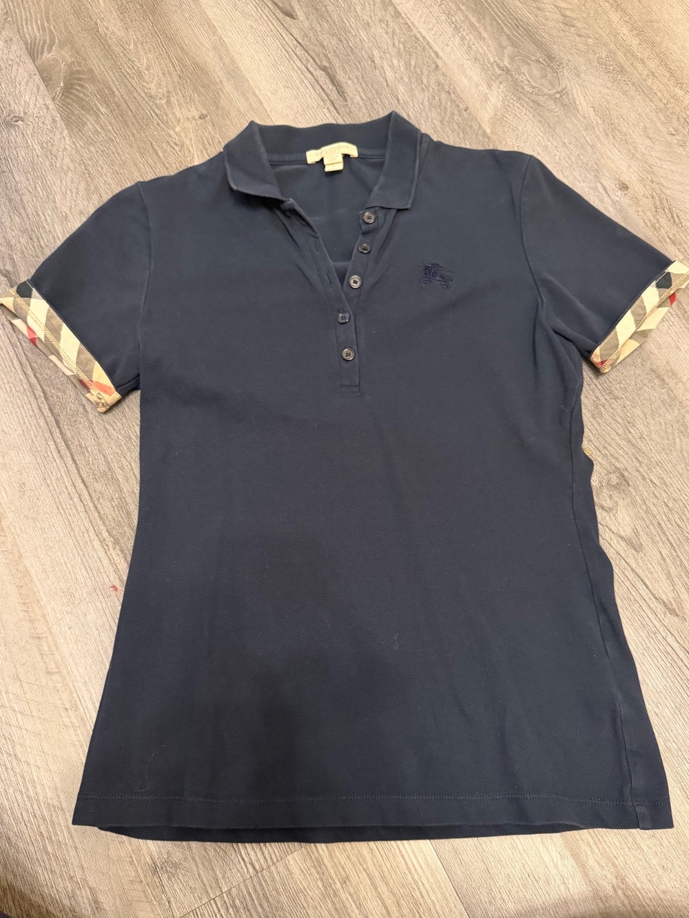 Classic Burberry Polo with Patterned Sleeve Trim - Women S